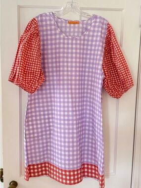 Oliphant Lavender and Red Gingham Mini Dress